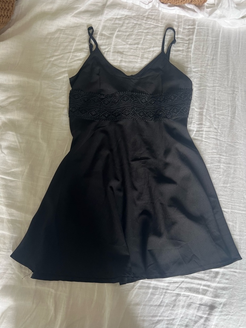 Black Lace-Trim Slip Dress